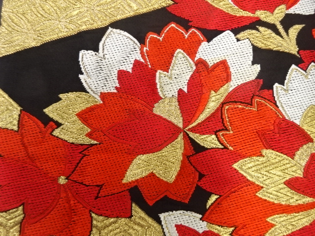  アンティーク　花に古典柄織り出し袋帯（材料）